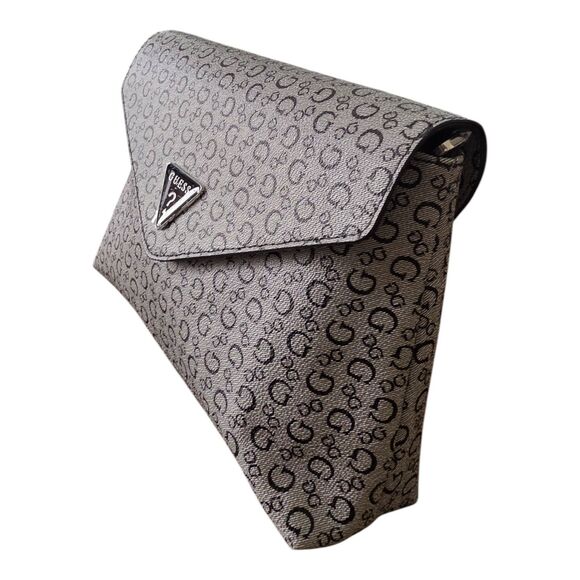 GUESS Clutch Bag Gray Black Logo Print Envelope Purse Women’s Handbag - Picture 11 of 14